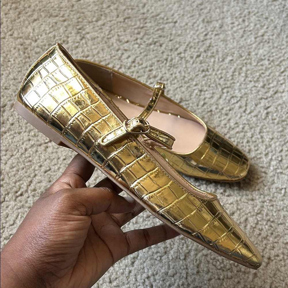 LOFT Gold Crocodile Pattern Flats - Picture 2 of 11